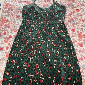 Leith Green Leopard Print Slip Dress with slit